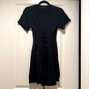 Topshop black lace up t-shirt dress, size 2